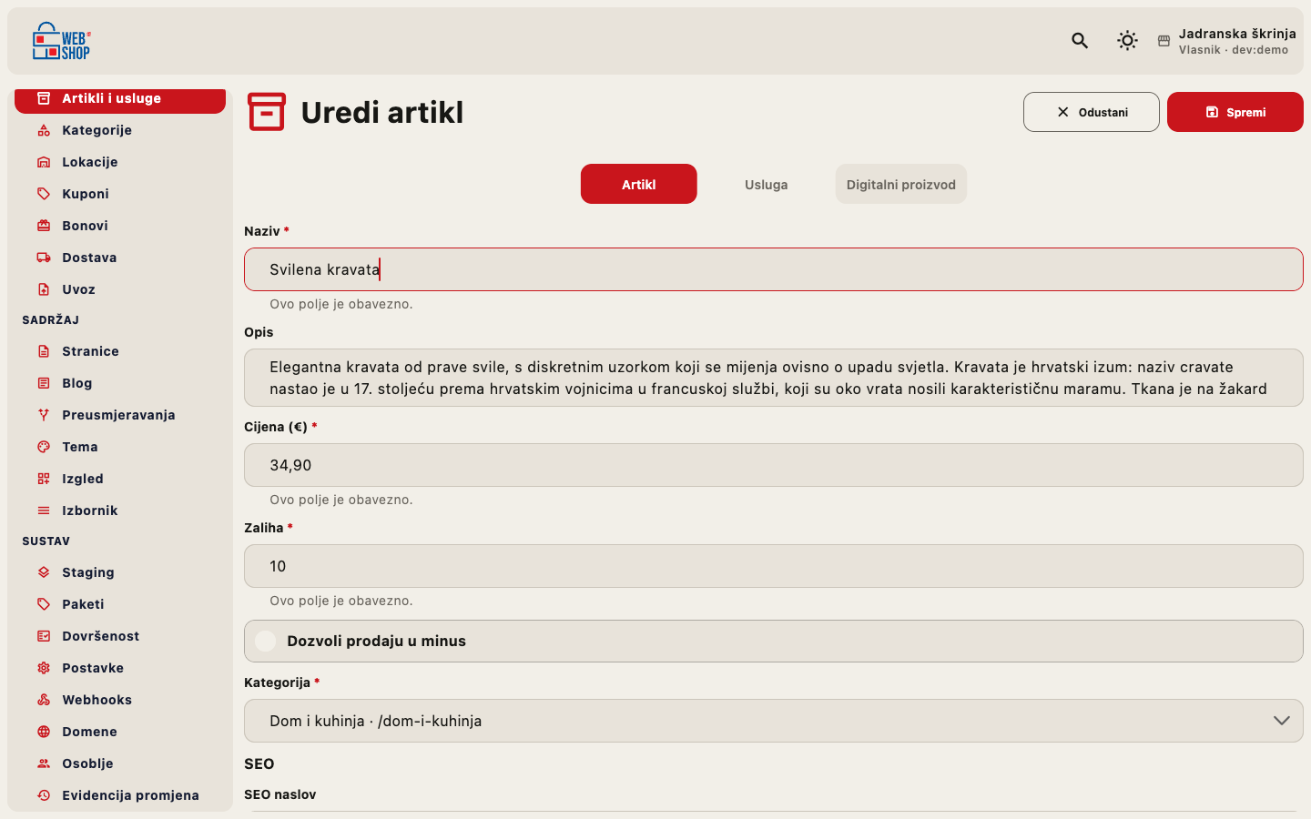 SEO naslov i opis na artiklu