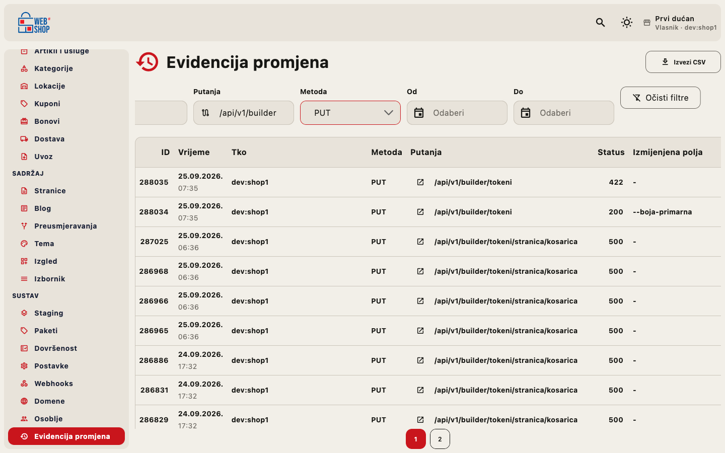 Evidencija promjena u CMS-u