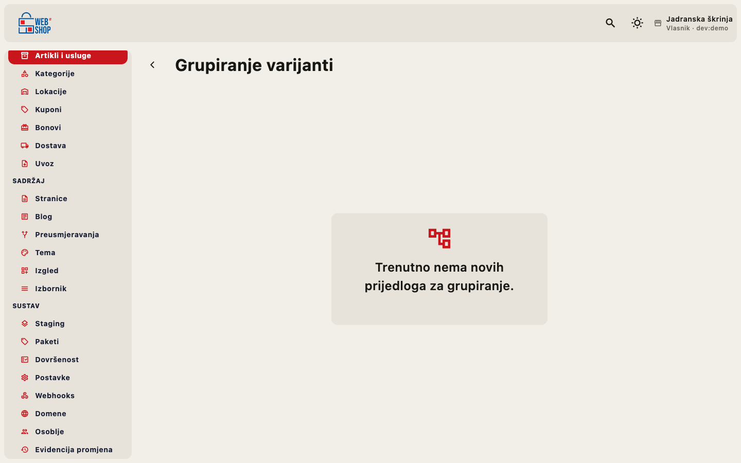 Grupiranje varijanti artikala