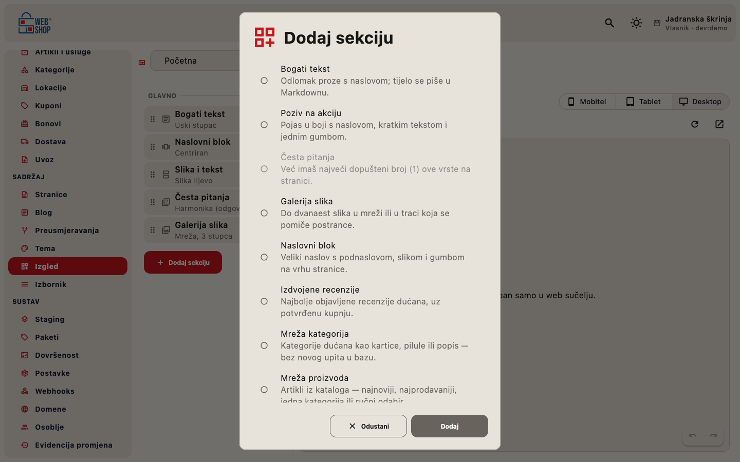 Biratelj vrsta sekcija