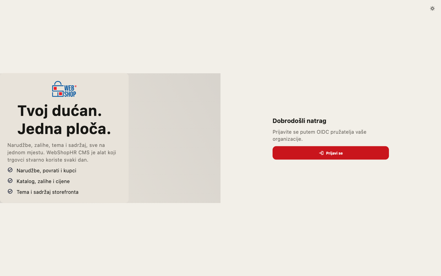 Prijava u WebShopHR CMS
