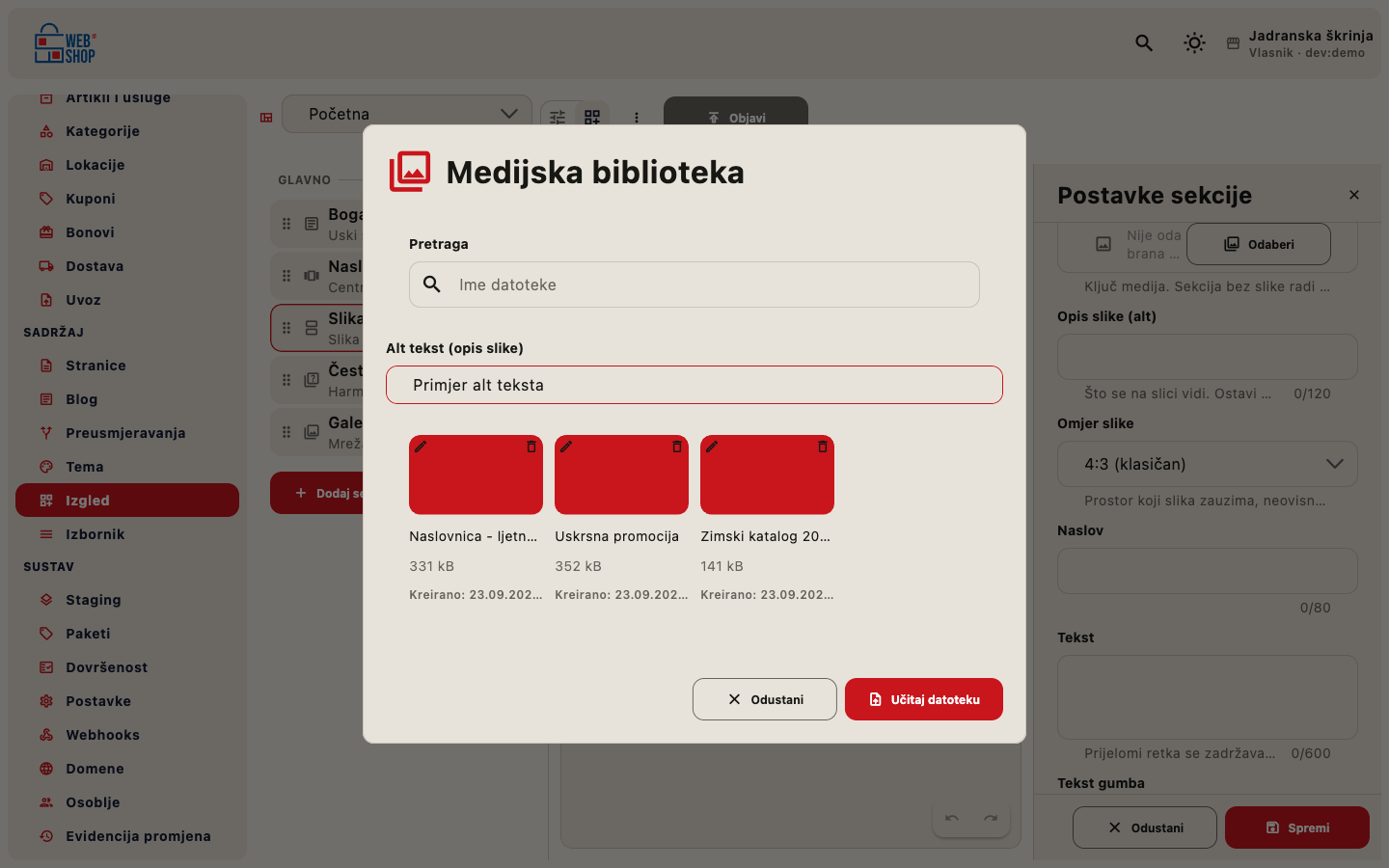 Medijska biblioteka s popunjenim alt tekstom