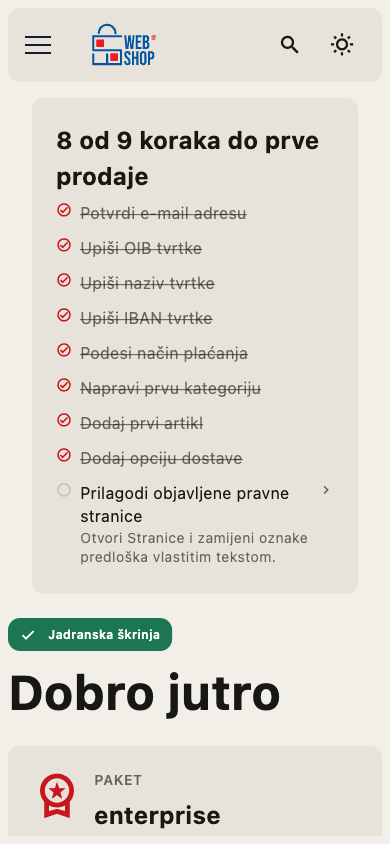Dashboard u CMS-u na mobilnom zaslonu