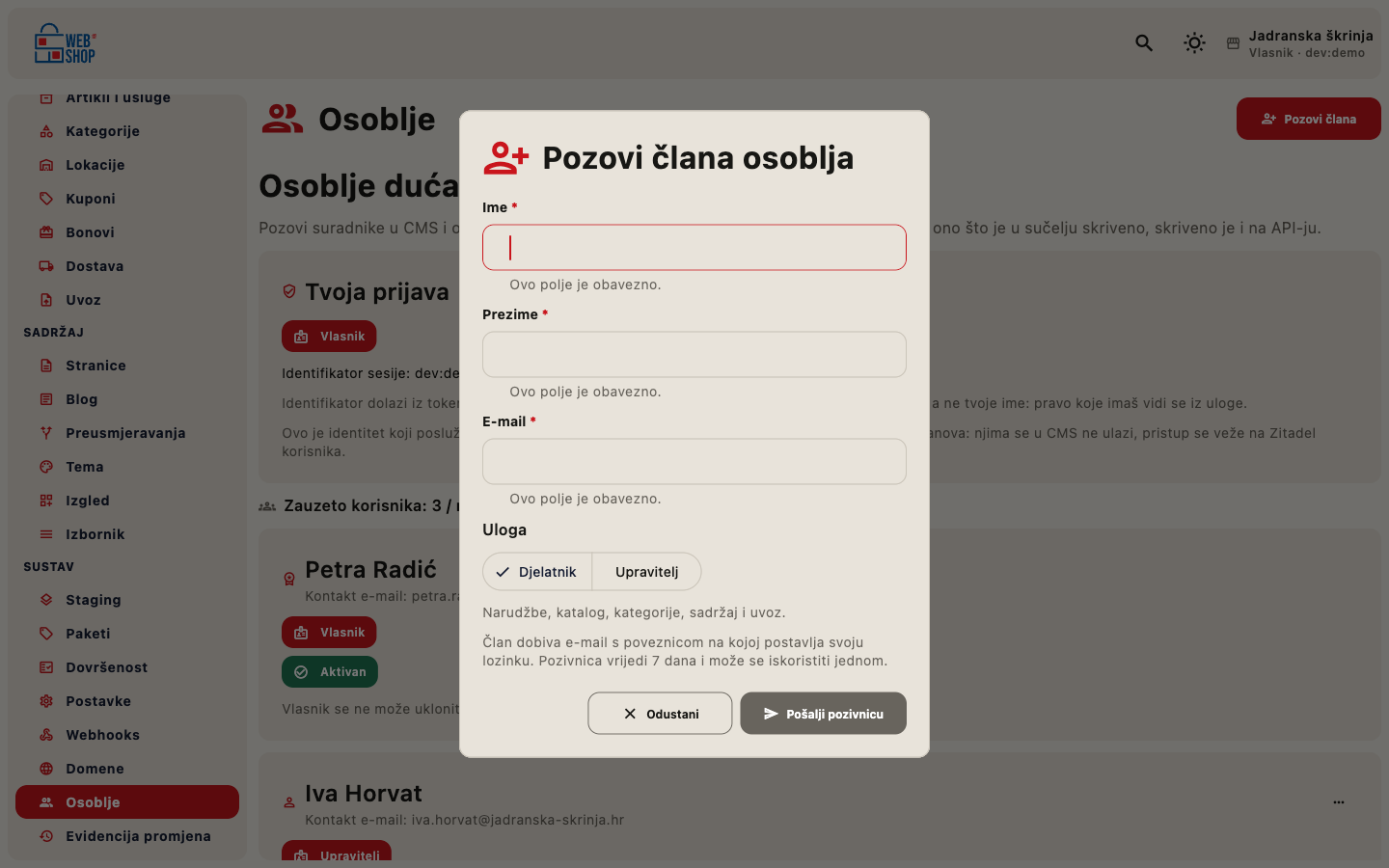 Dijalog za poziv novog člana osoblja