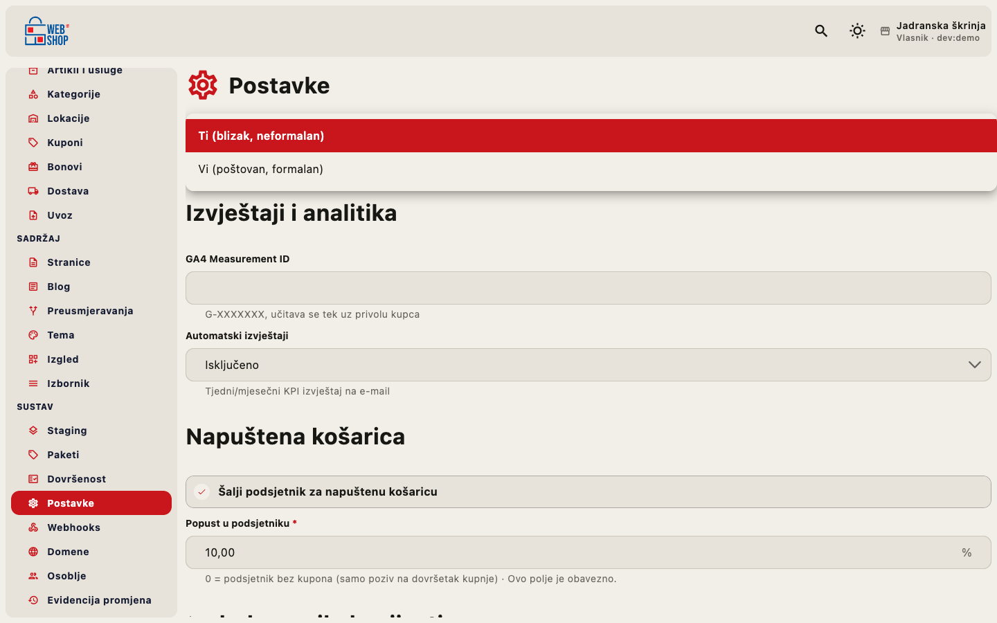Učestalost e-mail izvještaja