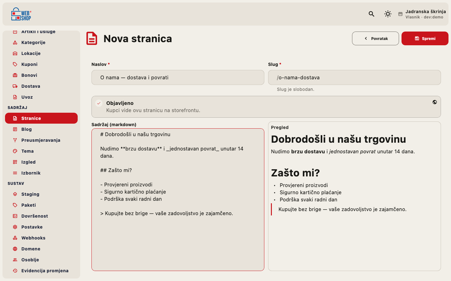 Markdown editor s pregledom uživo