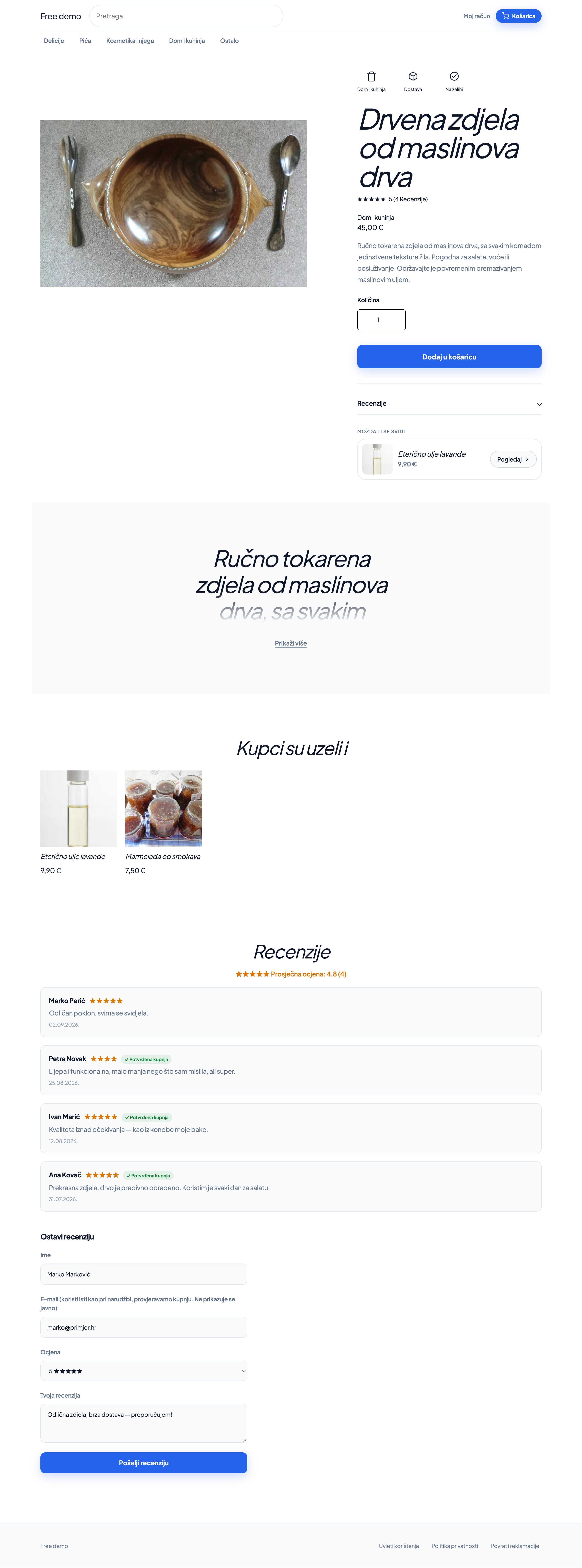 Obrazac za recenziju na stranici proizvoda