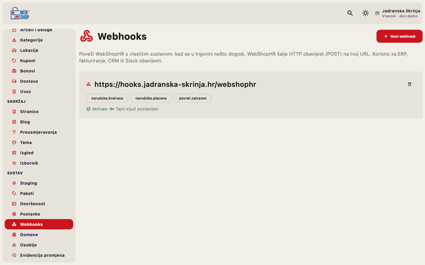 Registrirani webhookovi