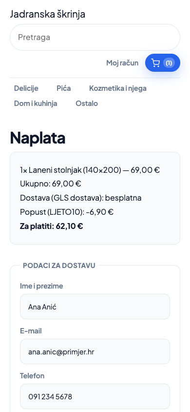 Naplata u dućanu na WebShopHR-u na mobitelu